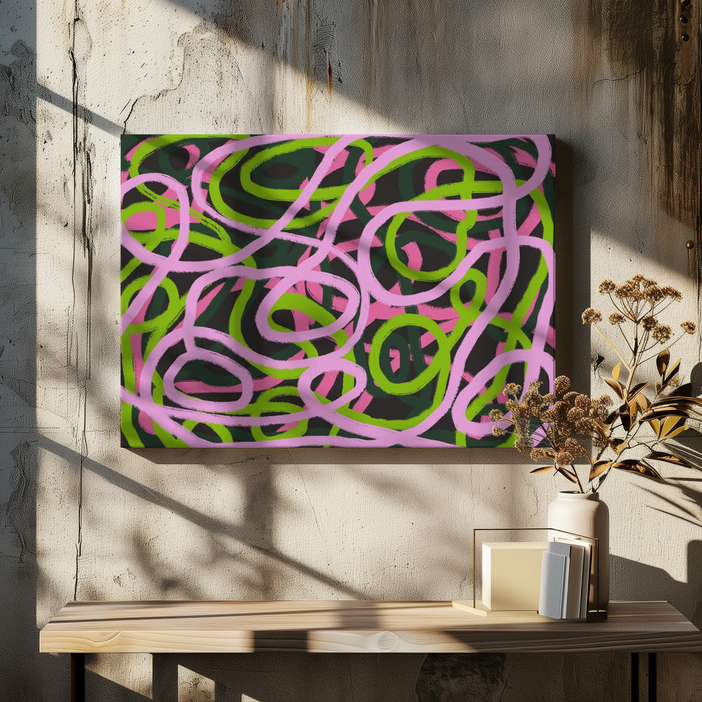 Verweven roze en groene lijnen | Canvas