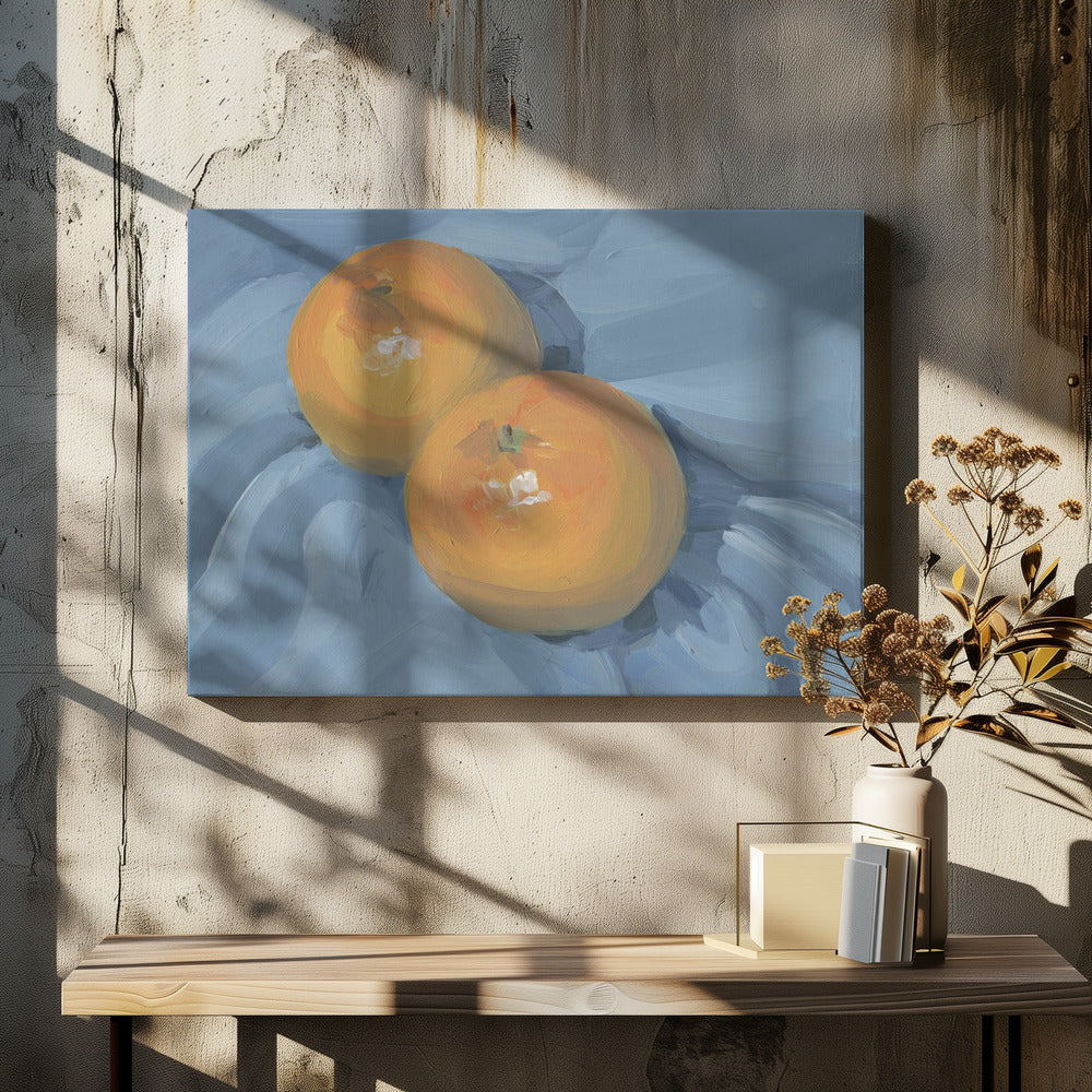 Sinaasappels op blauw | Canvas