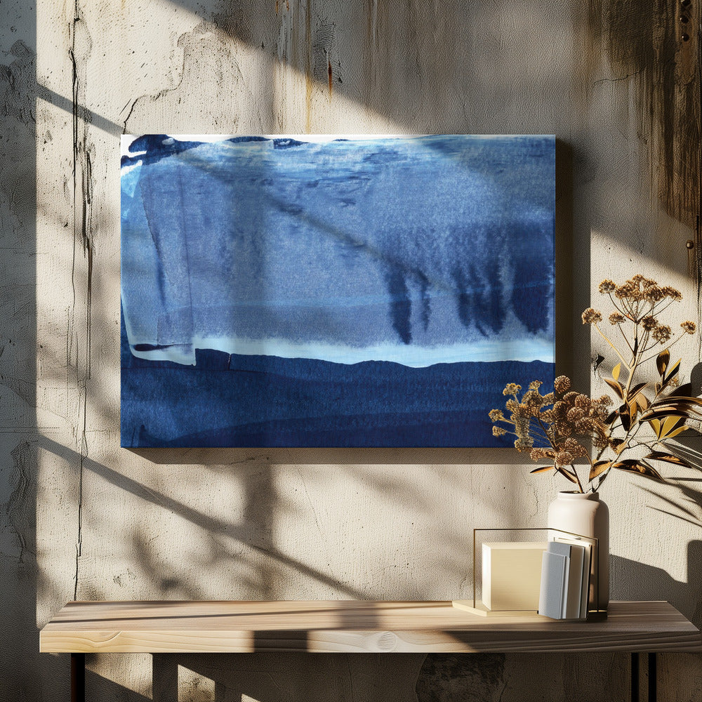 Blauwe textuur met vloeiende verticale lijnen | Canvas