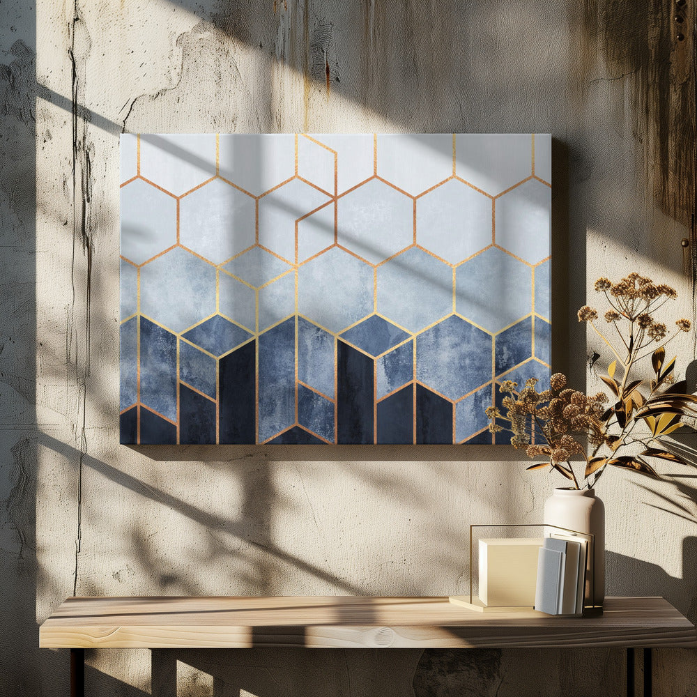 Zachte blauwe zeshoeken | Canvas