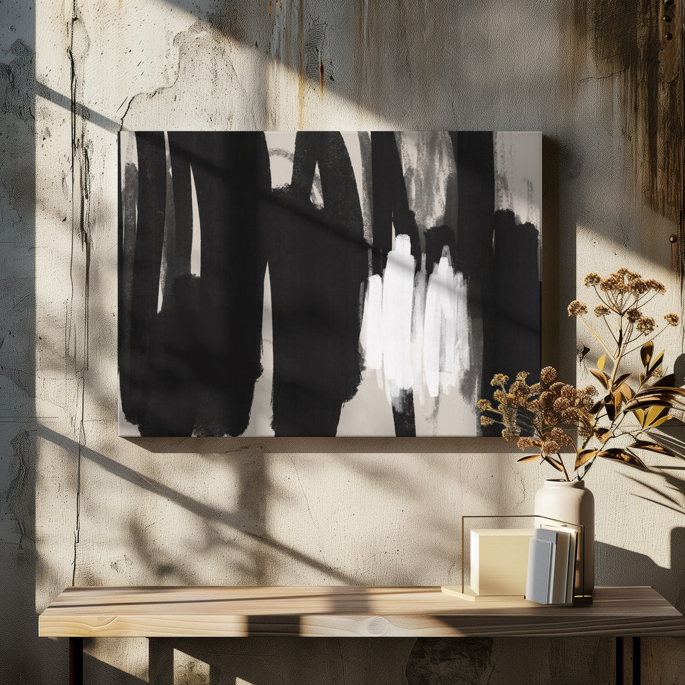 Expressieve zwart-wit penseelstreken | Canvas