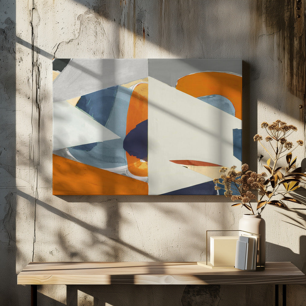 Oranje, blauwgrijze abstracte kunstdruk | Canvas