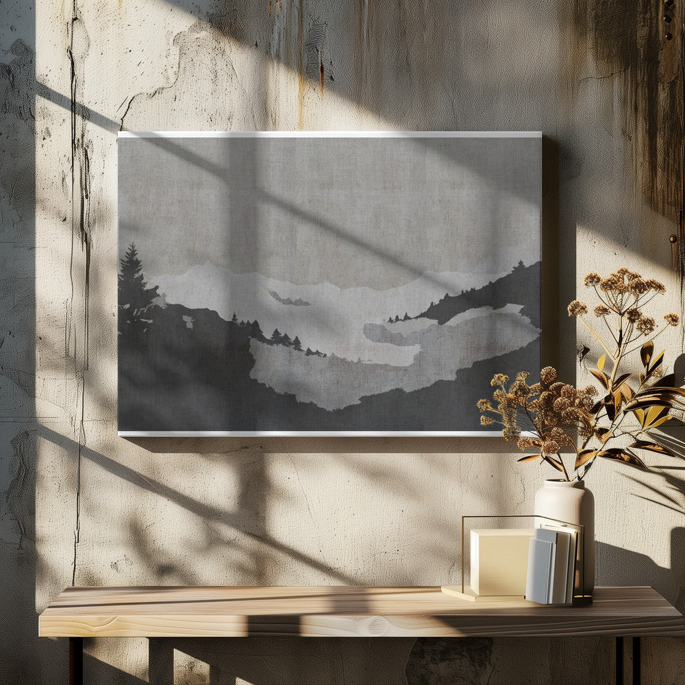 Mistig meerlandschap in inktwasstijl | Canvas