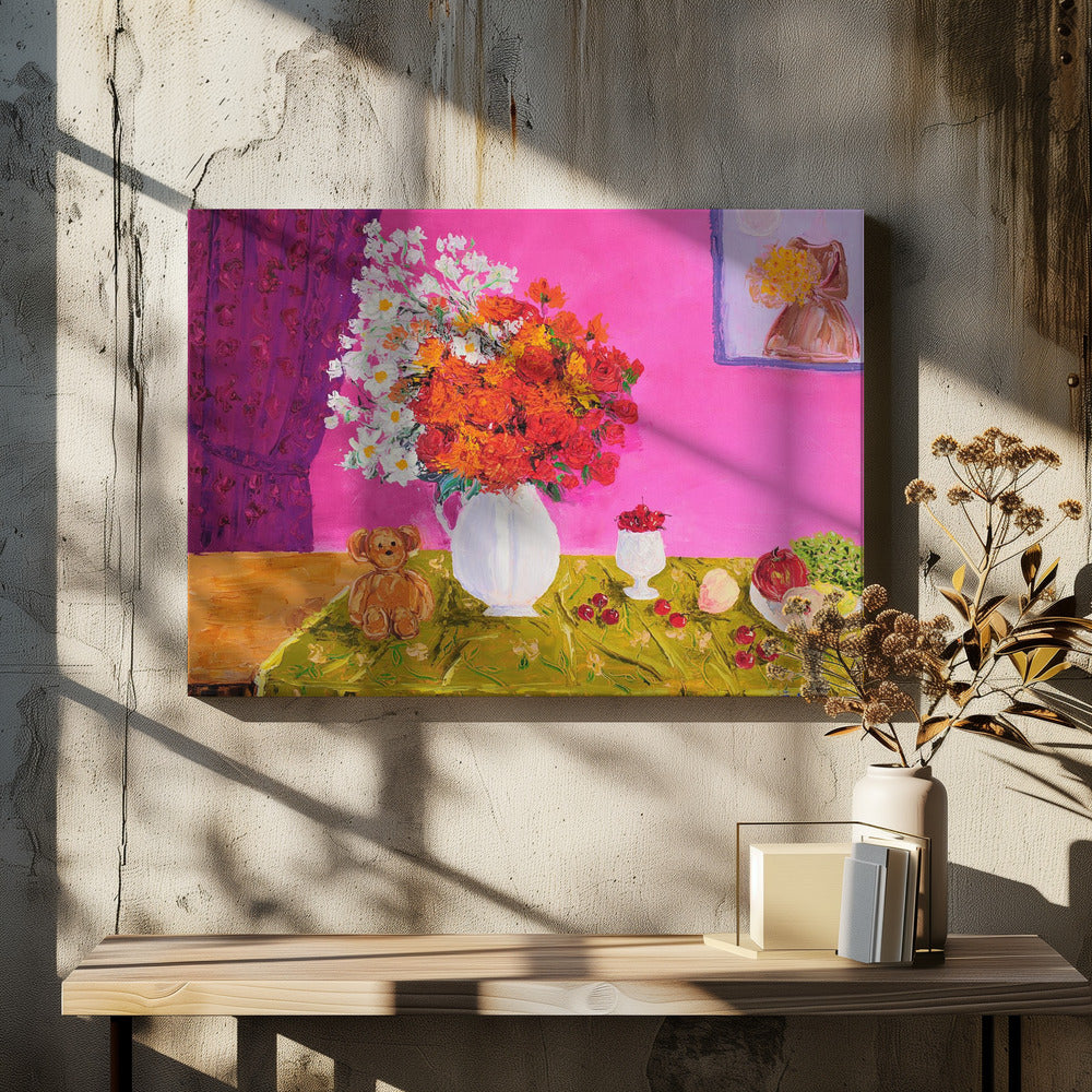 Vaas met heldere bloemen | Canvas