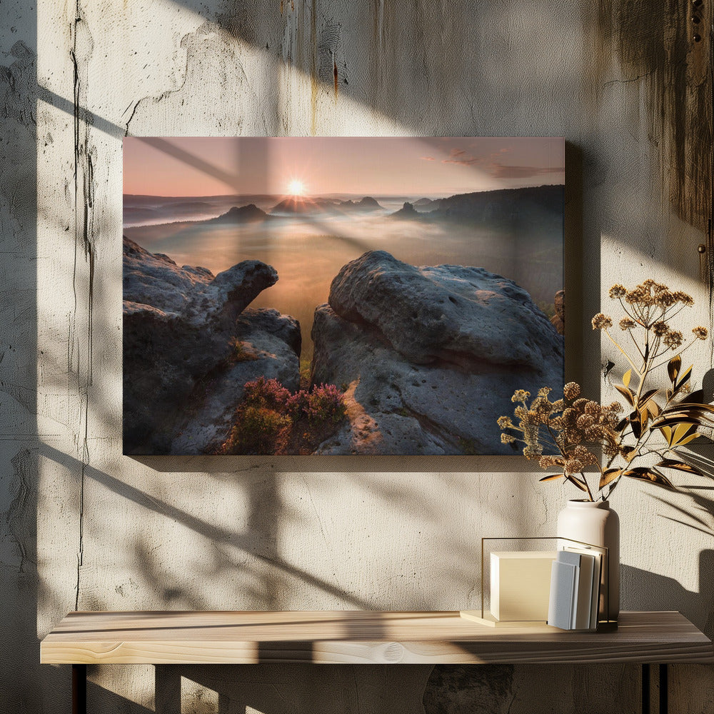 Zonsopgang op de rotsen | Canvas