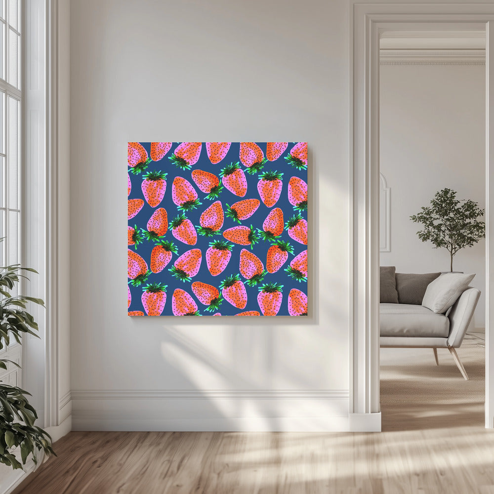 Rode lavendel op marineblauwe aardbeien | Canvas
