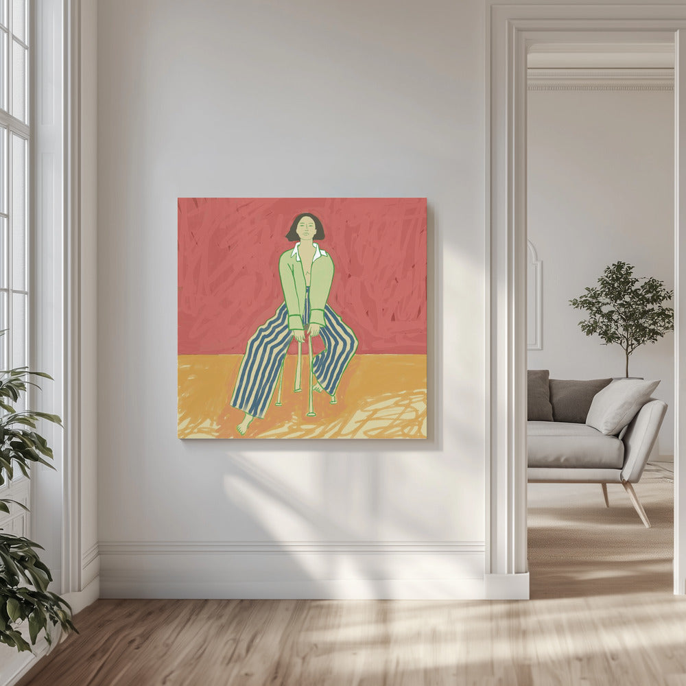 Vrouw op kruk | Canvas