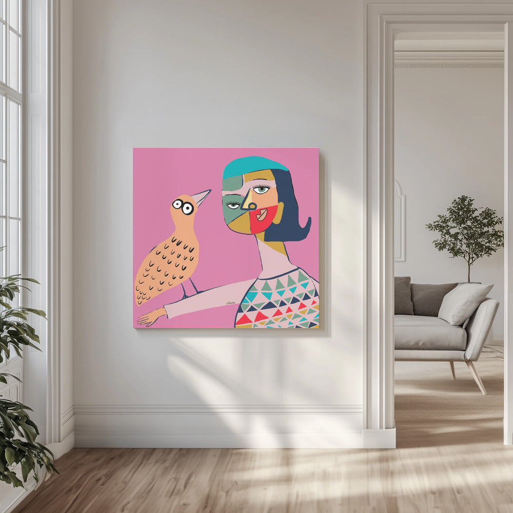 Dame met vogel | Canvas