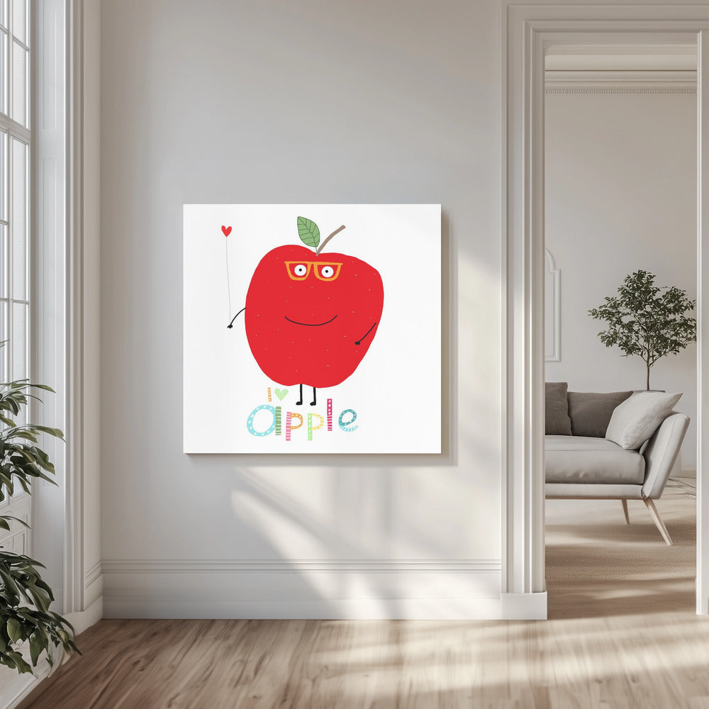 Ik hou van Apple! Blije Apple met een liefdeshart. | Canvas