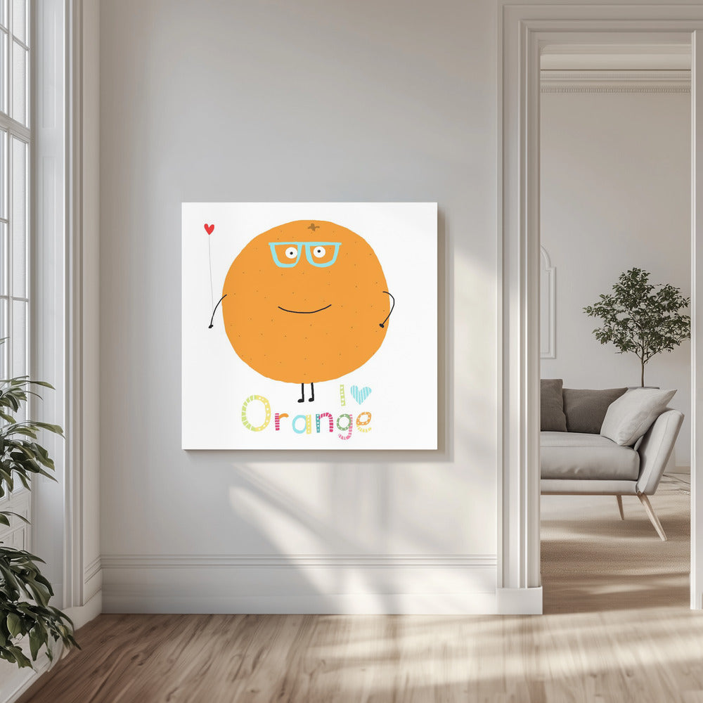 Ik hou van oranje! Schattige sinaasappel met een liefdeshart. | Canvas