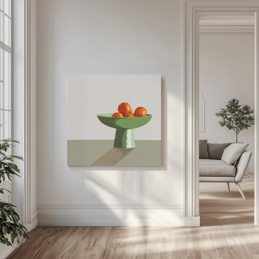 Mandarijnen in een groene kom. | Canvas