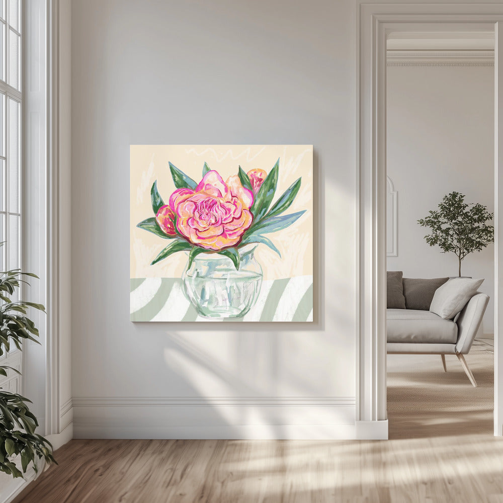 Pioenroos in glazen vaas | Canvas