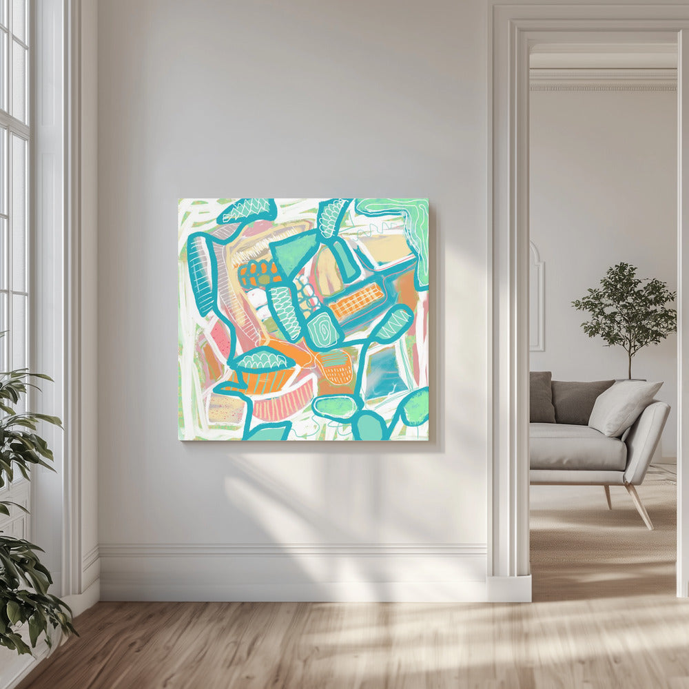 Blauw en oranje patroon | Canvas