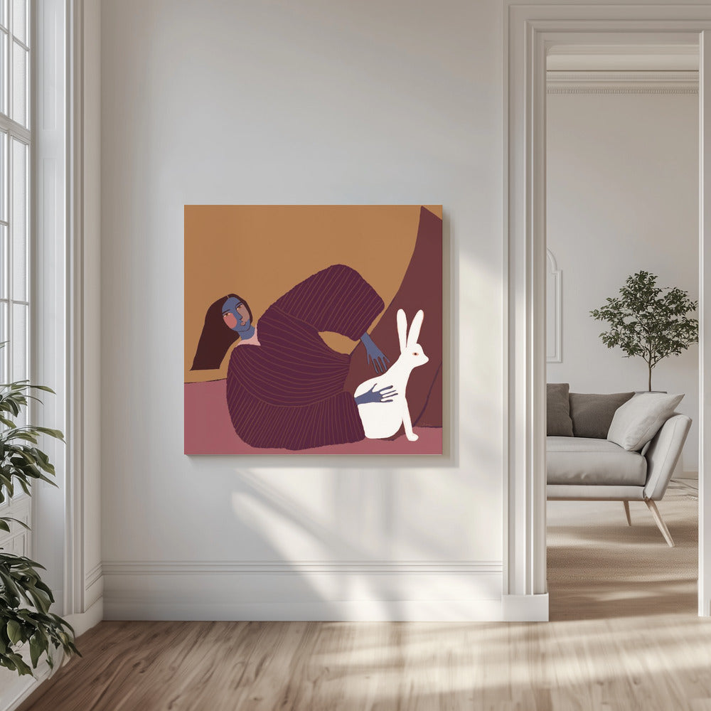 Dame en konijn | Canvas