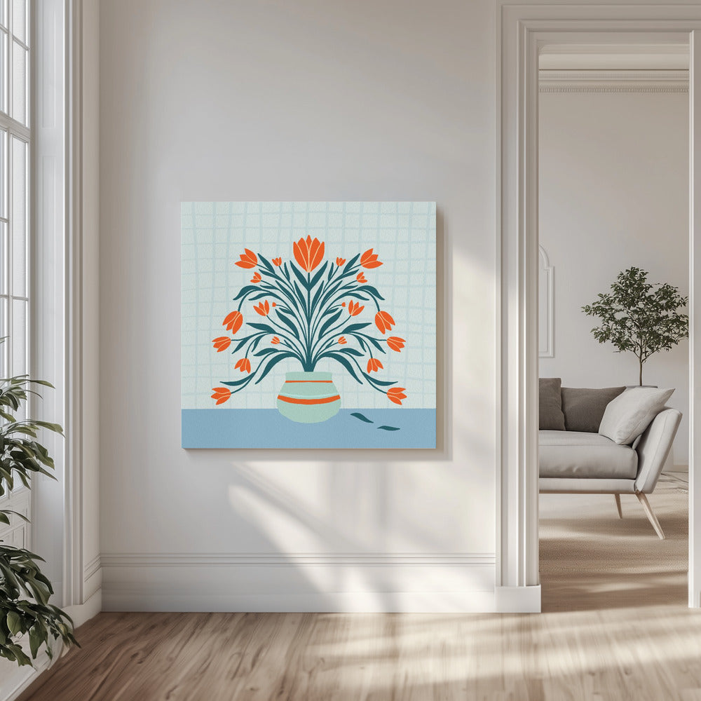 Tulpen in een vaas - turquoise | Canvas