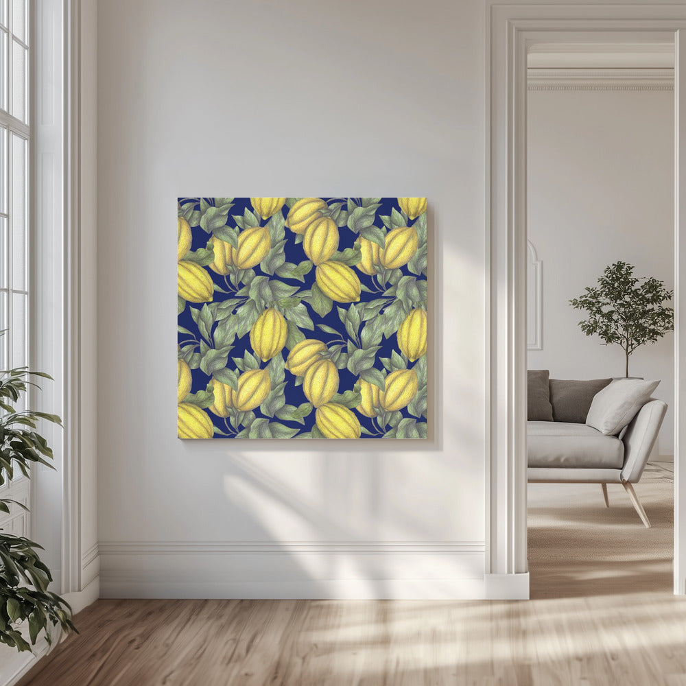 Gele citroen met groene bladeren | Canvas