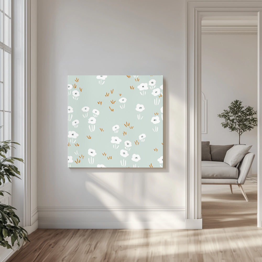 Minimalistisch Wildflower Meadow Mint-patroon | Canvas