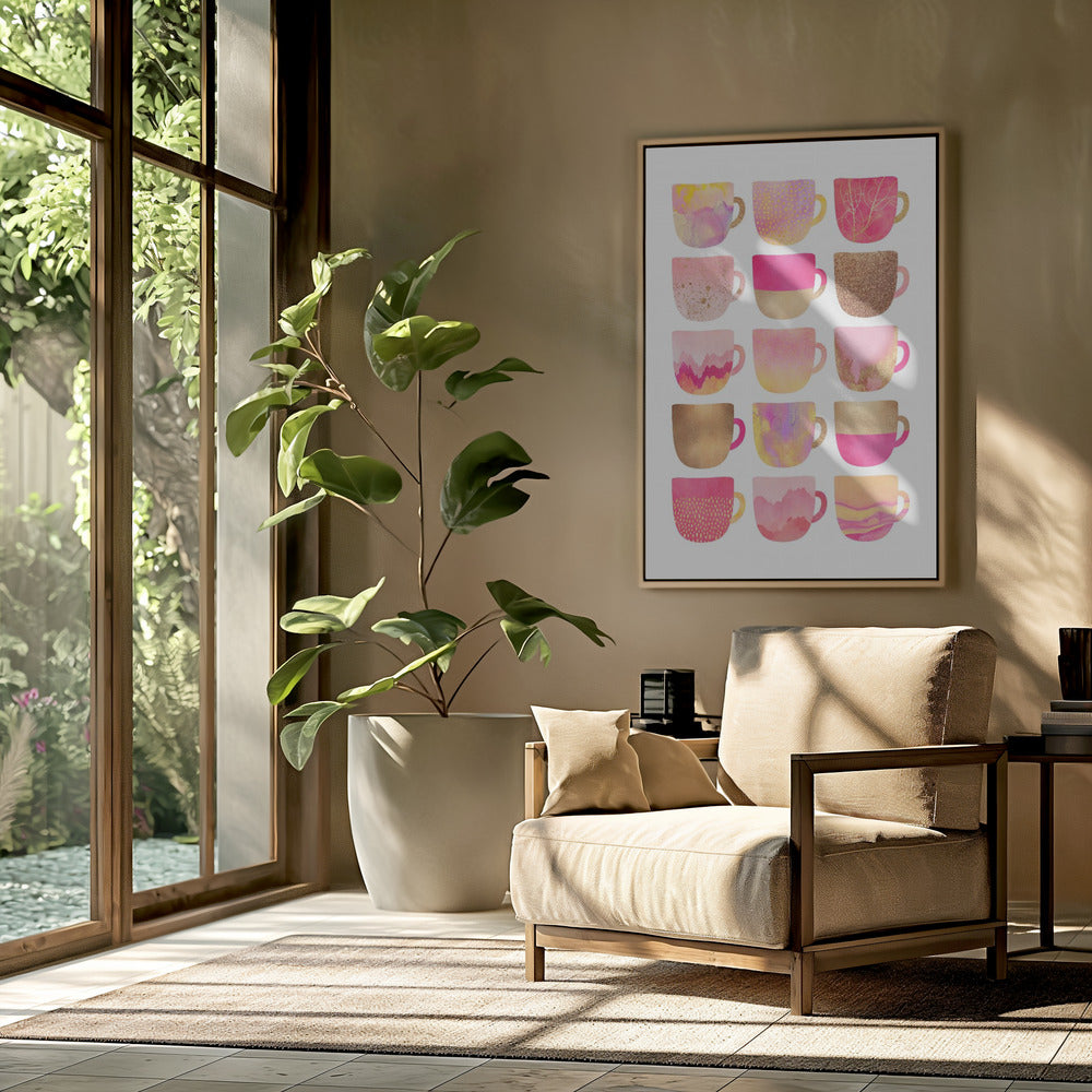 Mooie roze koffiekopjes | Poster
