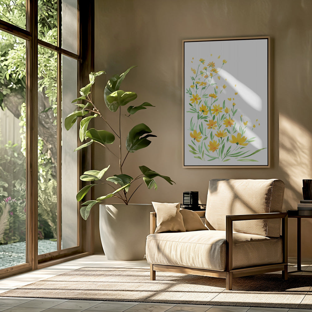 Gele aquarel wilde bloemen | Poster
