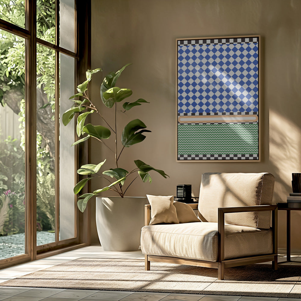 Geometrisch patroon met blauwe en witte ruiten | Poster