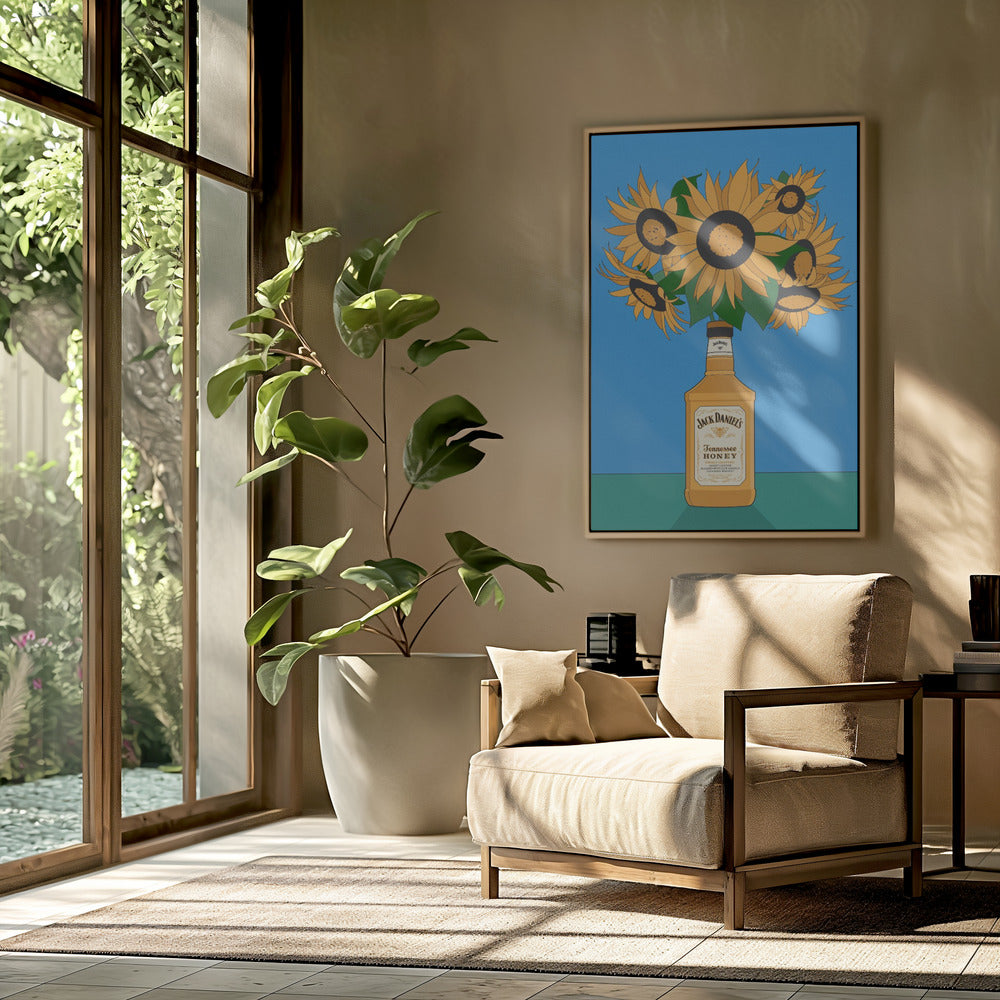 Zonnebloemen in honingwhisky retro-illustratie | Poster