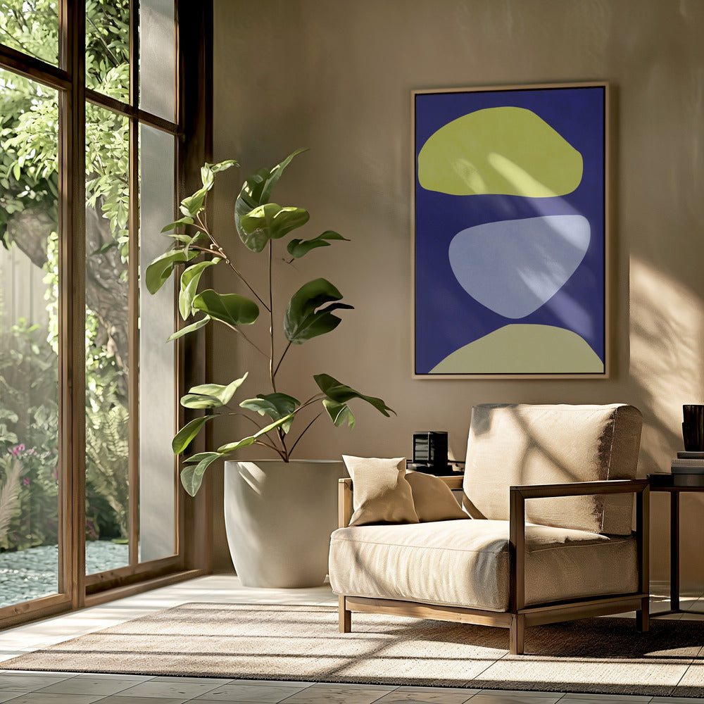 Abstracte vormen blauw en geel | Poster