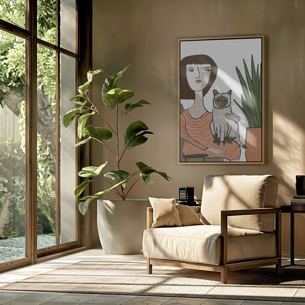 Girl with Siamese cat | Poster