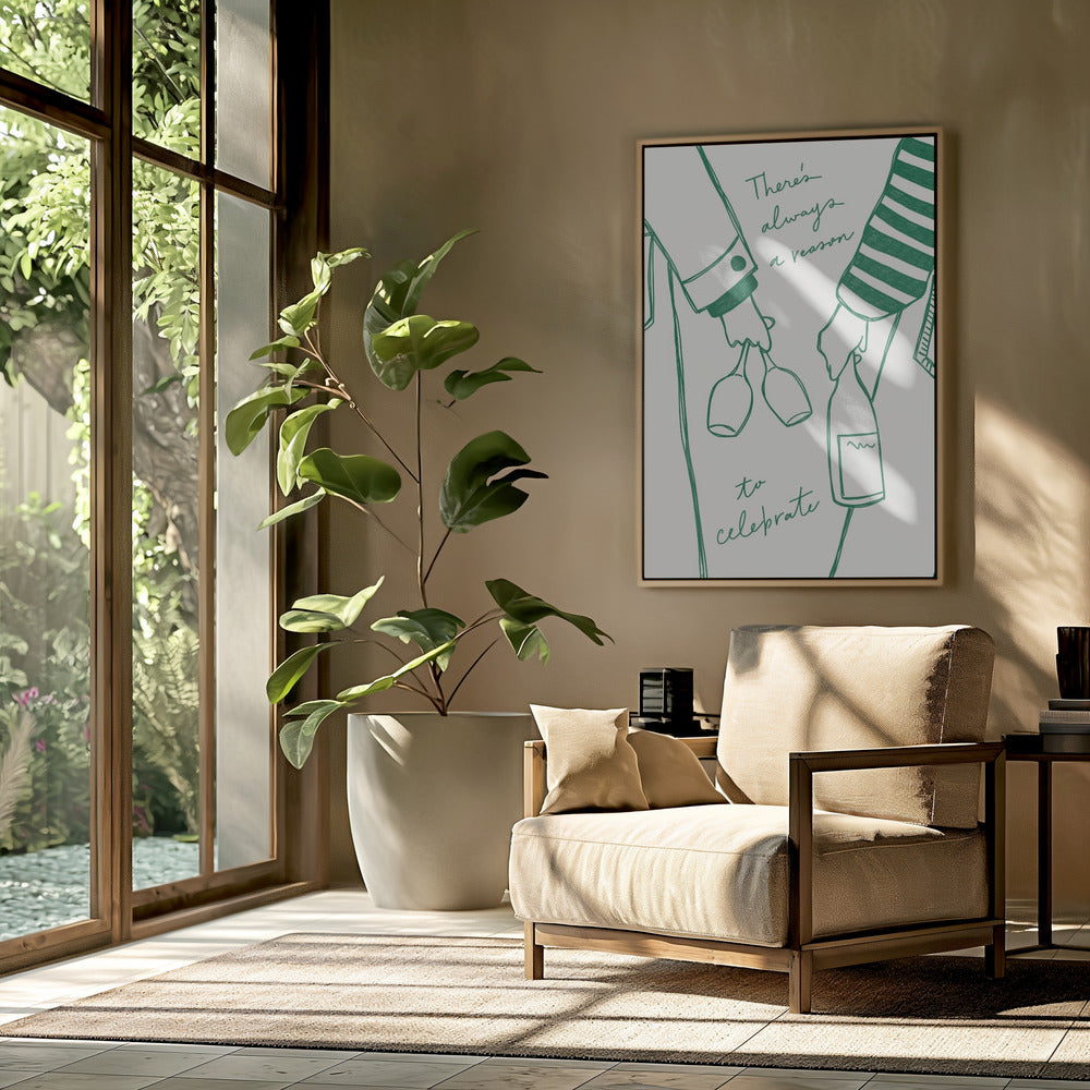 Vrouw met wijnfles en wijnglas (groen) - Wine Vin Femme Vert | Poster