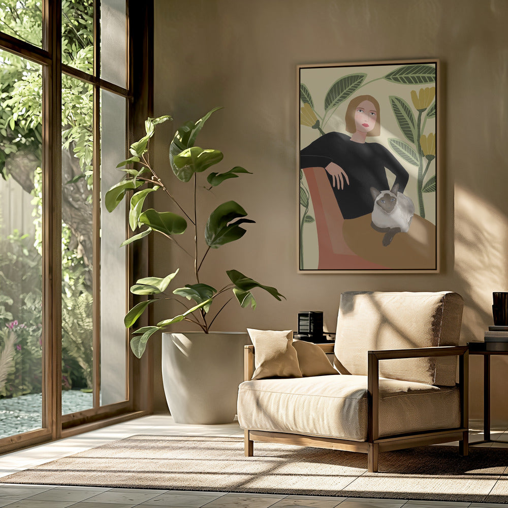 Dame met planten en kat | Poster