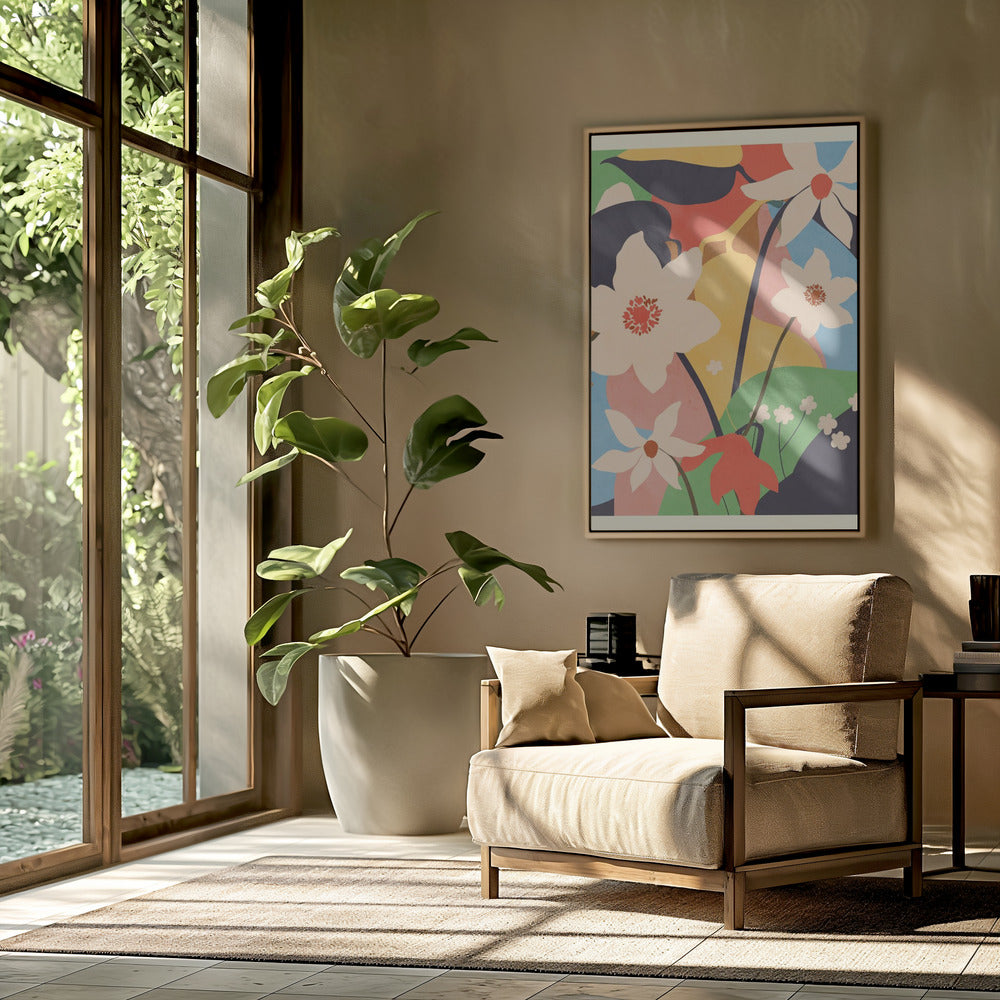 Abstracte kunst landschap bloemen | Poster