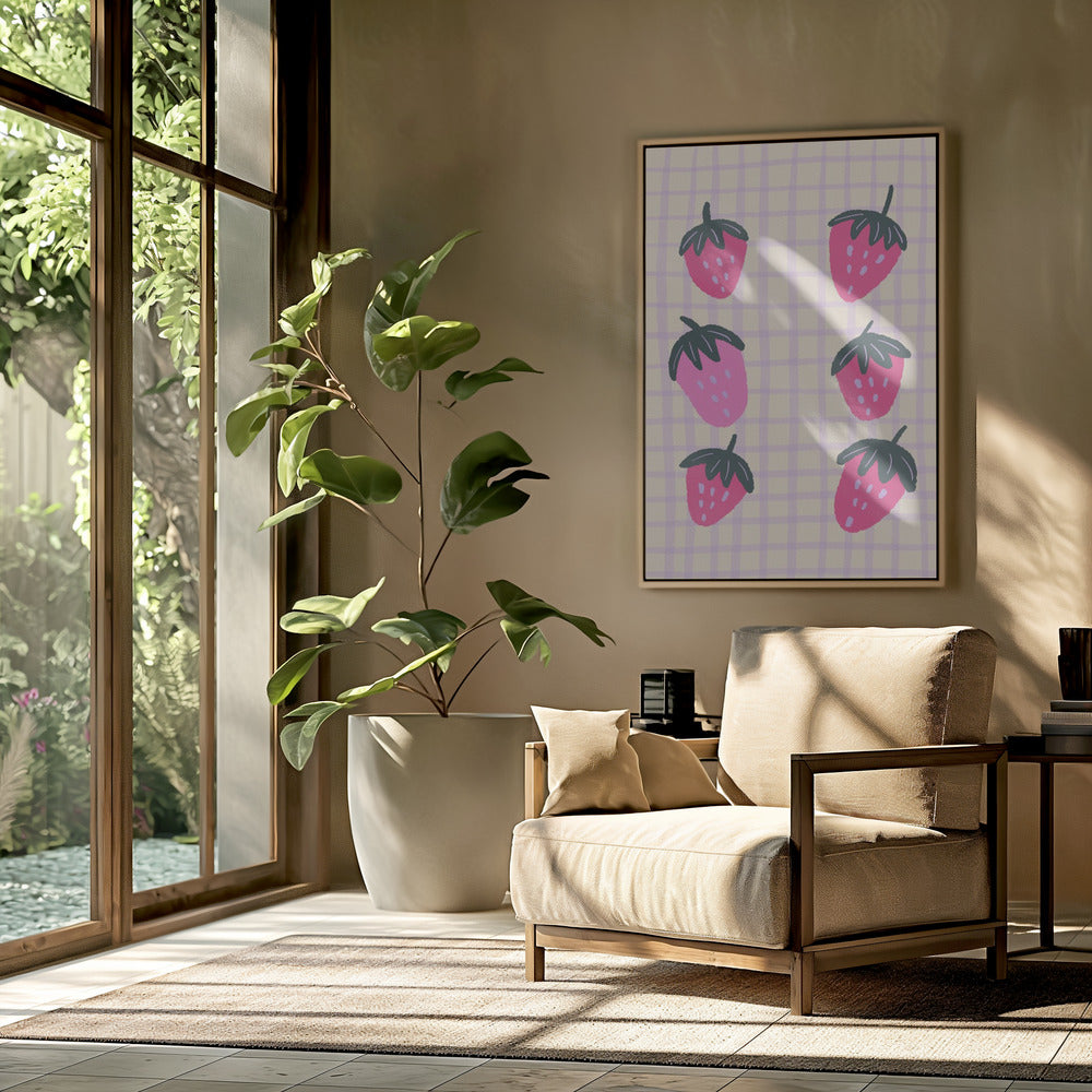 Abstracte aardbeien op een rasterpatroon | Poster