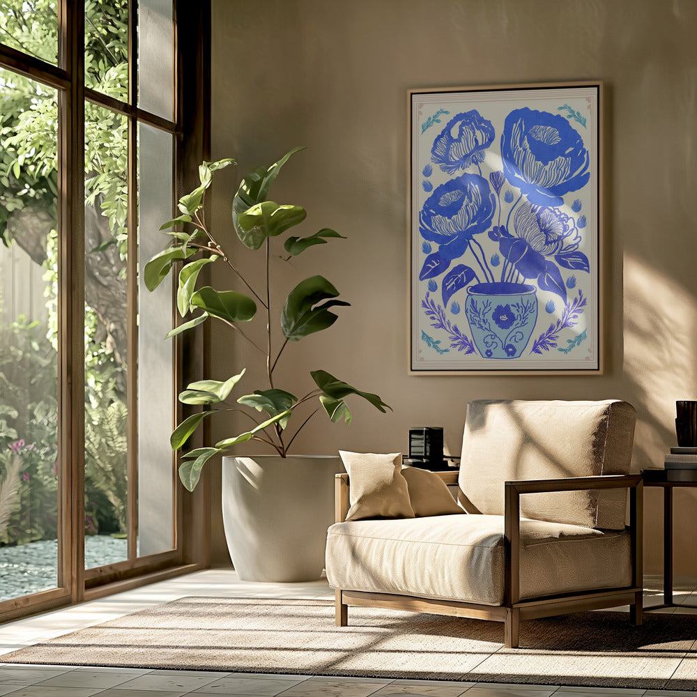 Blauwe Bloesem Vaas | Poster