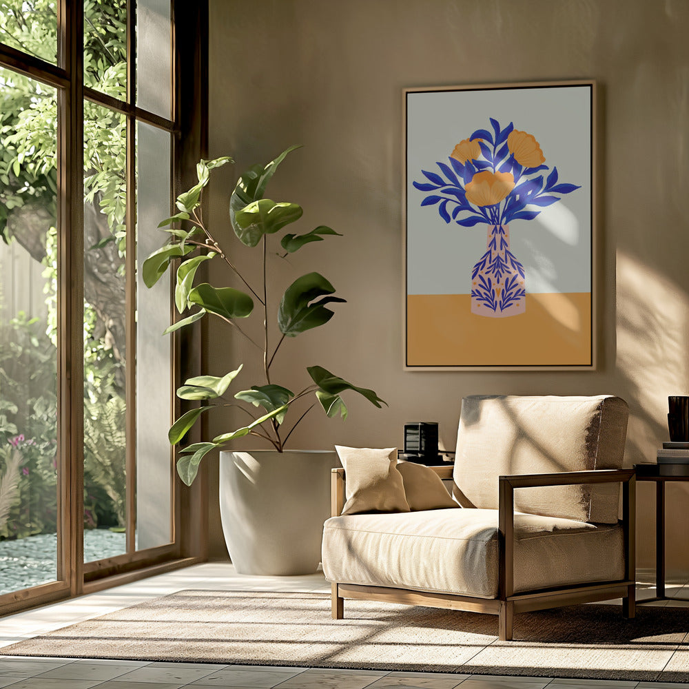 Oranje klaprozen in een vaas | Poster