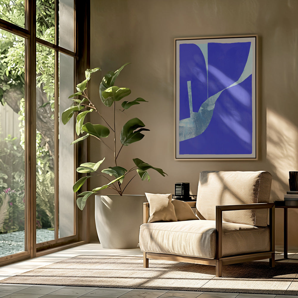 Blauwe achtergrond met een dynamische witte curve | Poster