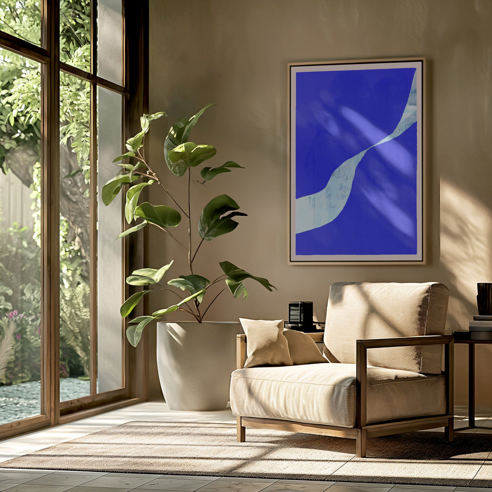 Blauwe achtergrond met een dynamische witte curve | Poster