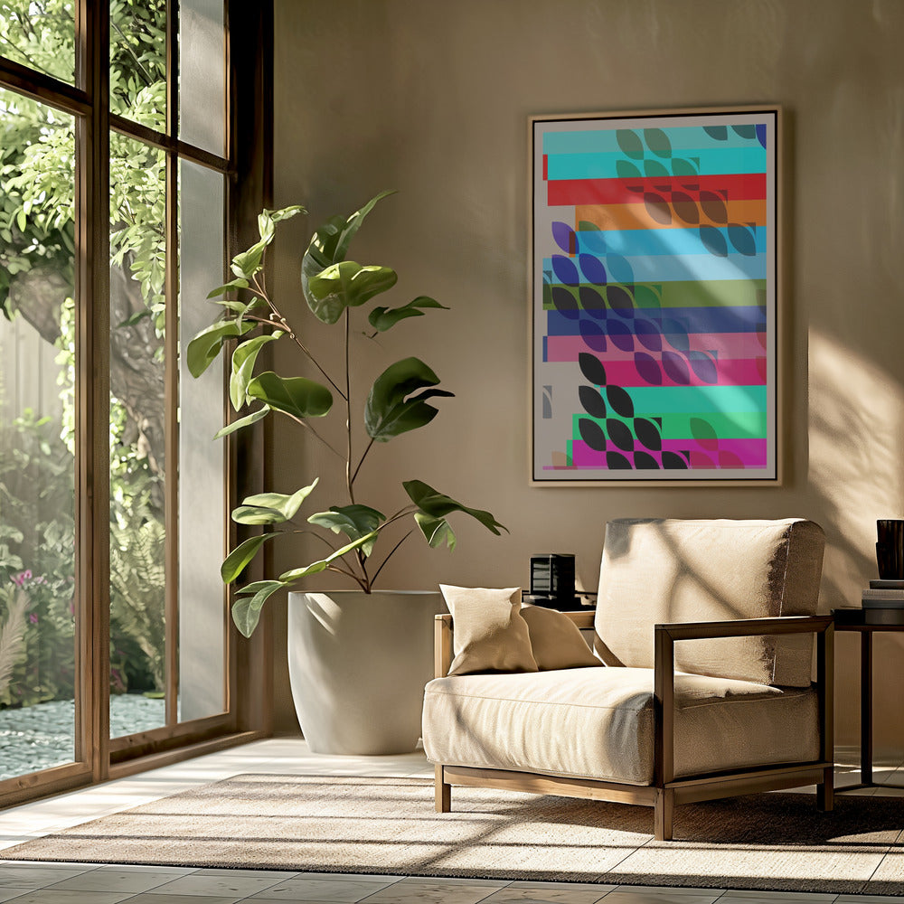 Levendige geometrische vormen en bladpatronen | Poster