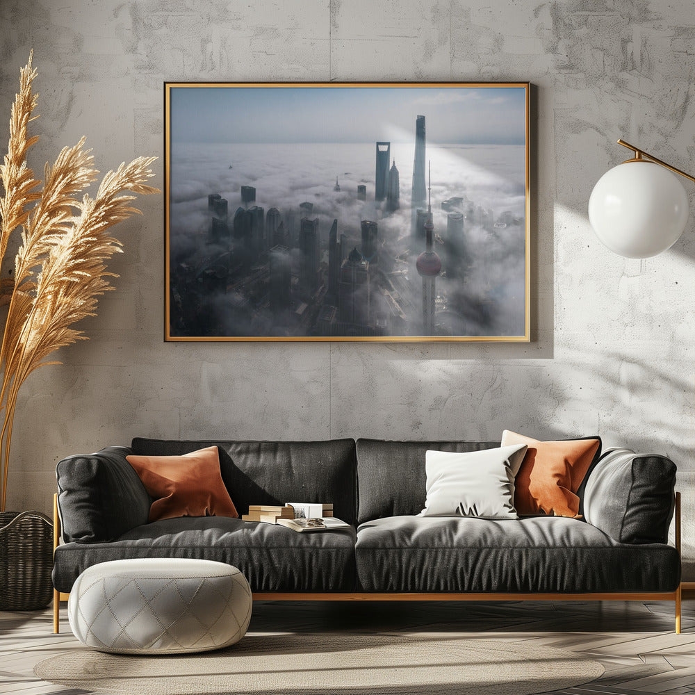 Shanghai in the fog from above | Poster