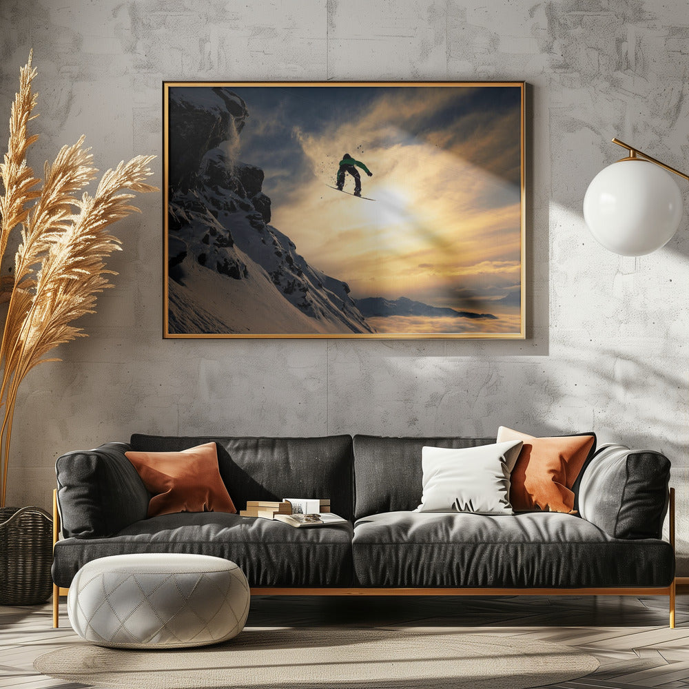 Snowboarden bij zonsondergang | Poster