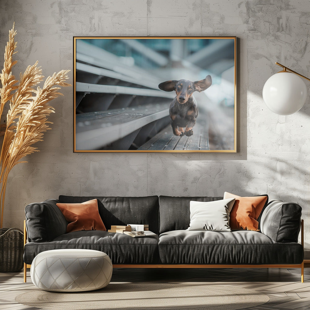 Een kleinere Hund läuft durch die Welt.... | Canvas