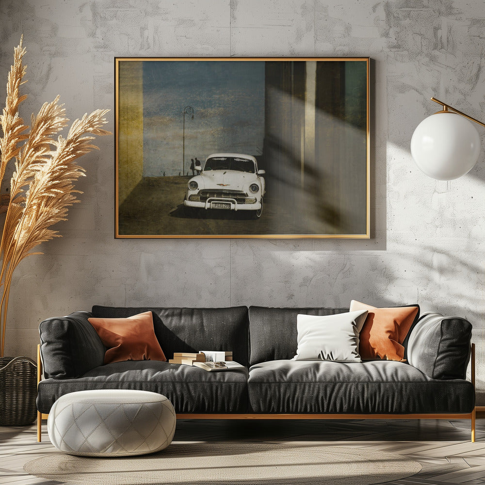 Een witte auto in Havana | Poster