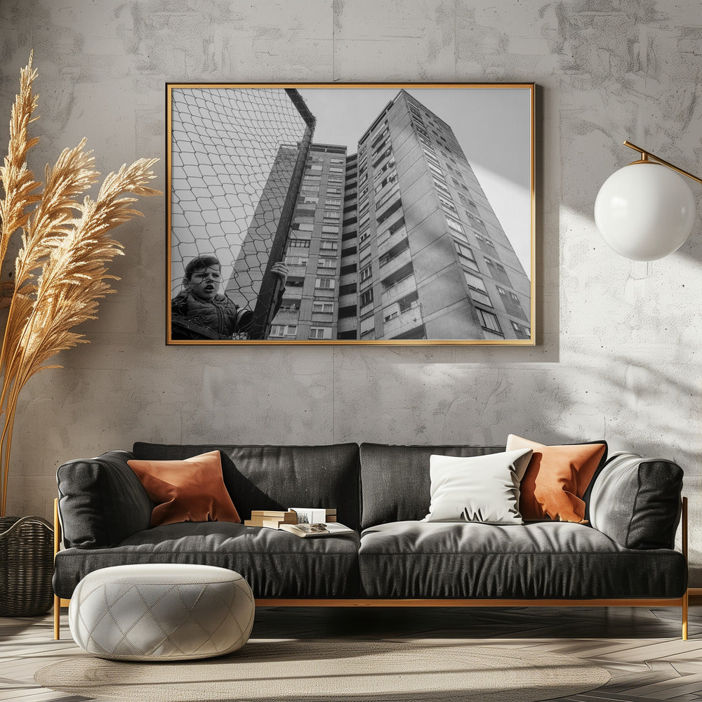 De jongen achter het hek | Canvas