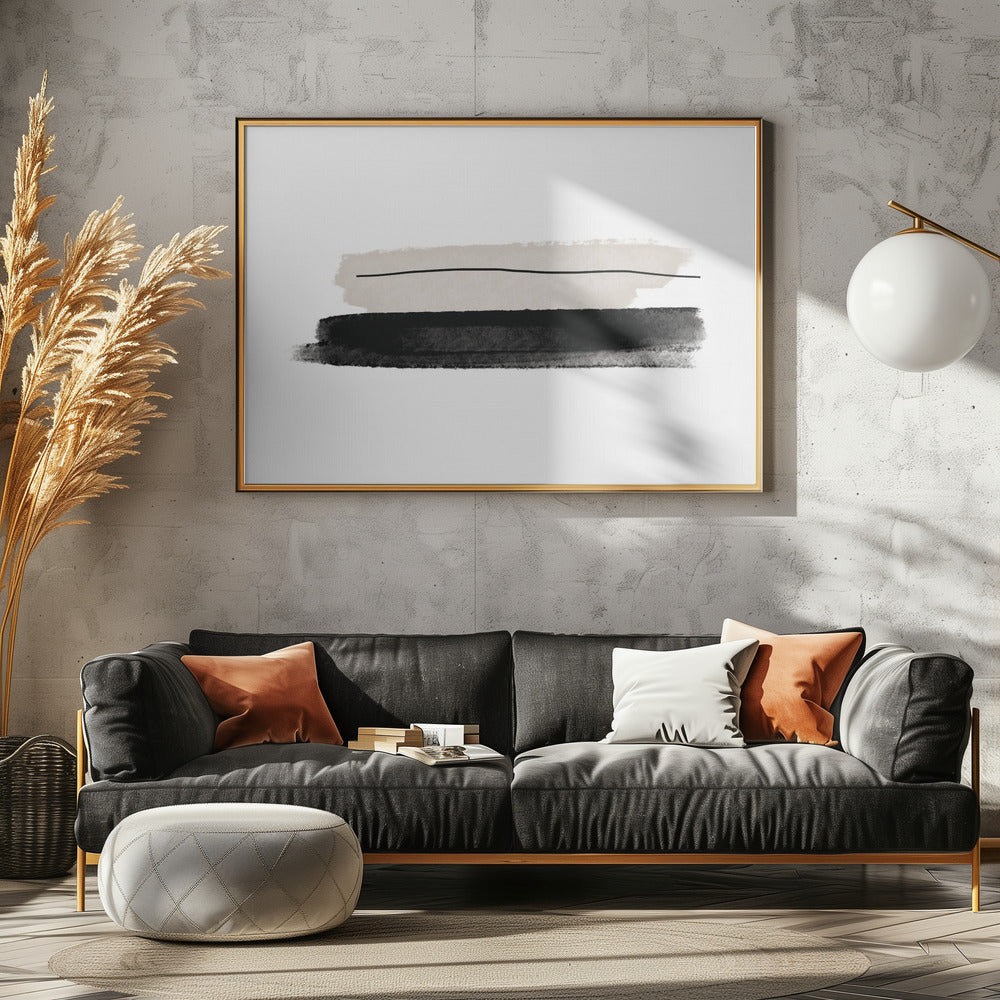 Zwarte en beige penseelstreken | Canvas