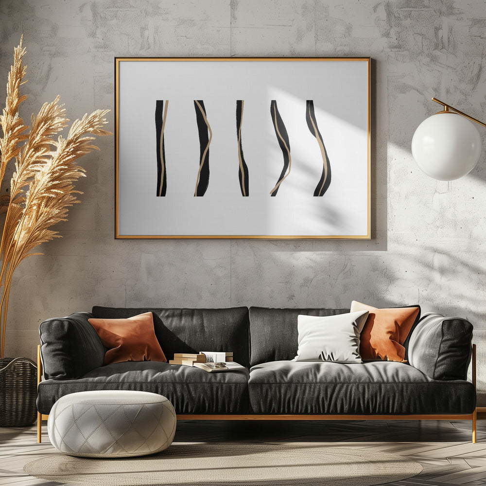 Zwarte en beige golvende lijnen op een witte achtergrond | Canvas