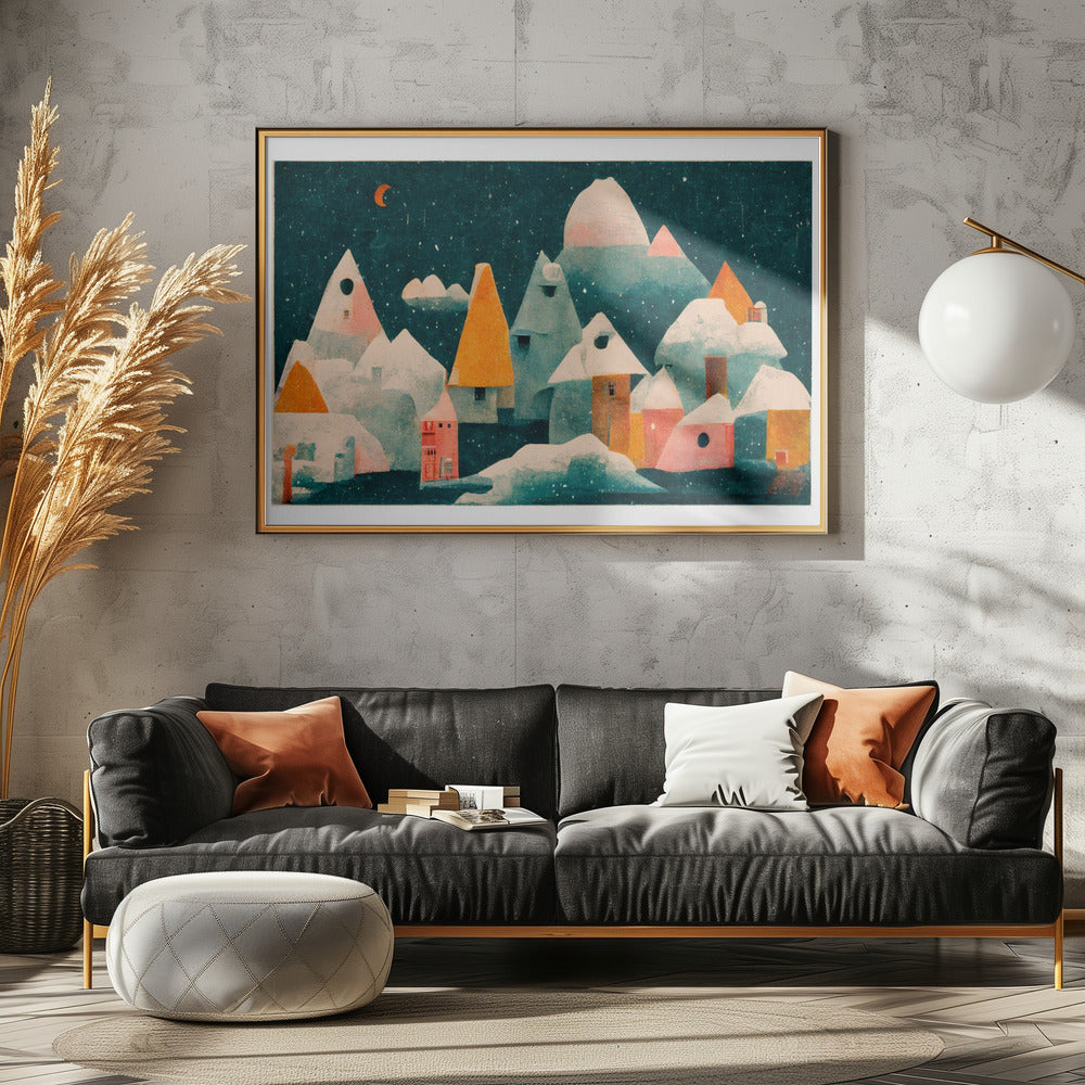 Winter Night Village | Canvas