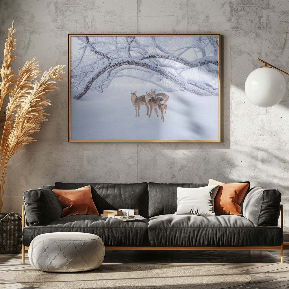 Hertenwandeling in de sneeuw | Canvas