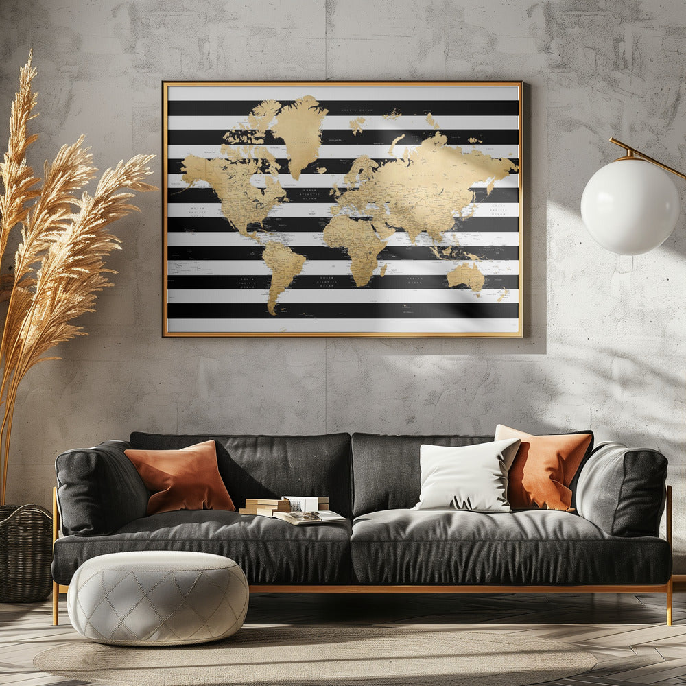 Gedetailleerde wereldkaart met steden, Harper | Canvas