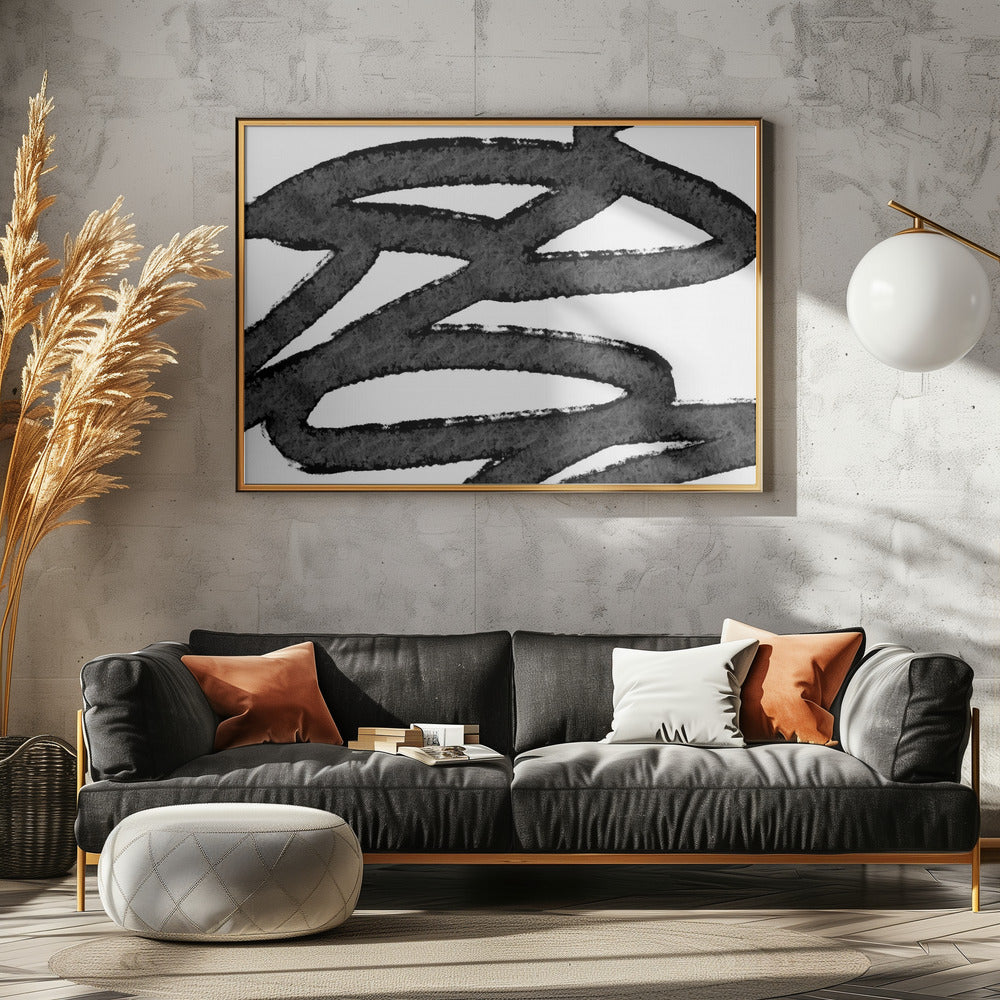 Zwarte penseelstreken op een witte achtergrond | Canvas