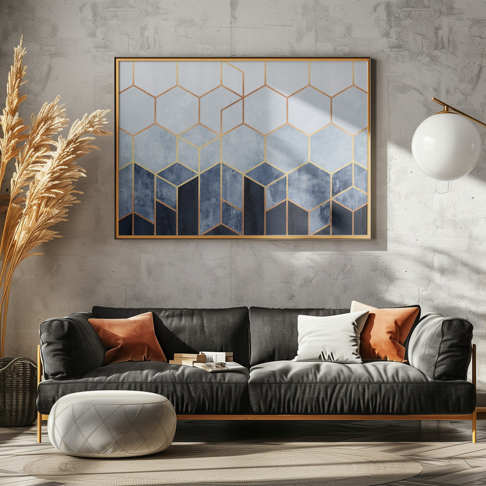 Zachte blauwe zeshoeken | Canvas