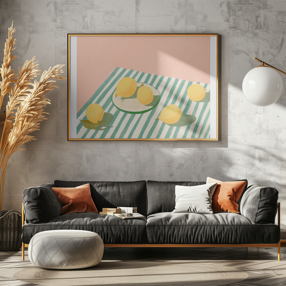 Citroenen en strepen | Canvas