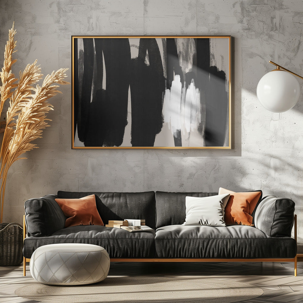 Expressieve zwart-wit penseelstreken | Canvas